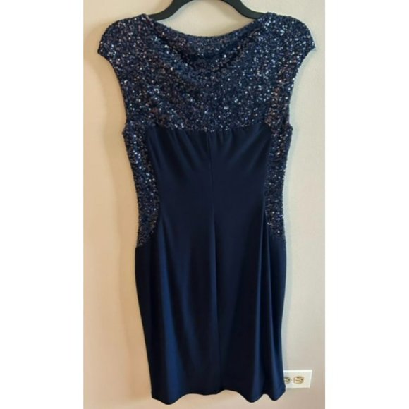 Ralph Lauren, Size 8, Dark Navy Blue Sleeveless Sequin Knee Length Dress, NWT. - Picture 2 of 6